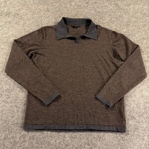 Robert Barakett Sweater Mens XL Brown Gray Merino Wool Knit Polo Collar Pullover